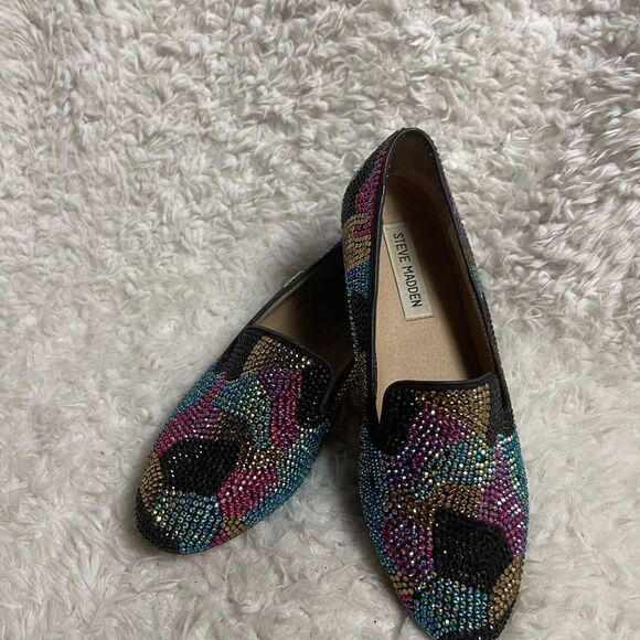 Steve Madden synthetic Multi color Rhinestones loafers leather soles SZ7 - Picture 5 of 11
